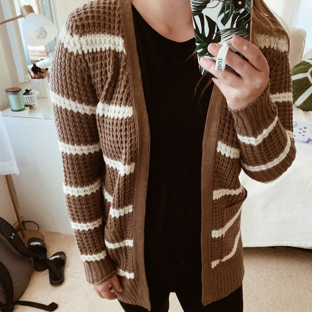 Brown and White striped cardigan